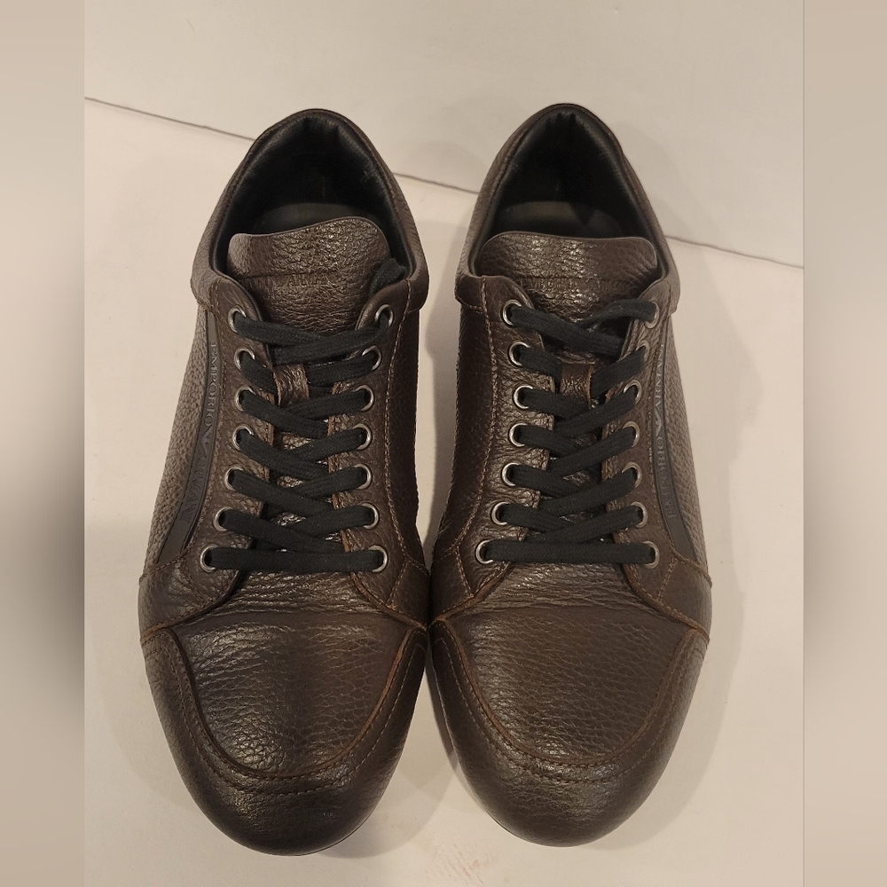 Authentic Emporio Armani Brown Leather Sneakers Size 6